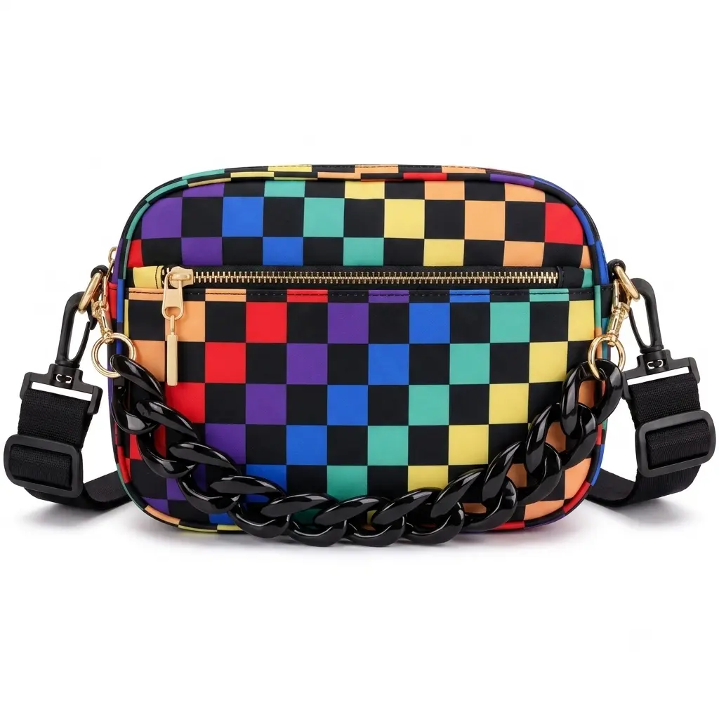 Chain With Wide Strap Bag Wallet Women's Small Checkered Crossbody Bag - Compact Everyday Shoulder Bag with Wide Strap, Chain and Wallet Functionality (Ideal for Daily Use) plaid