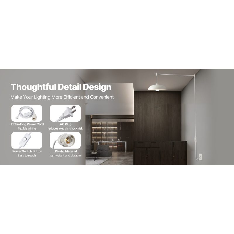 VEVOR Plug in Hanging Light Cord Kit, 16ft Lantern Extension Cords, 2 Pack E26 Light Socket Lamp Cord Replacement, Secure Sturdy, Easy to Install, Pendant Lamp Kit On/Off Switch Socket Rings VEVOR Plug in Hanging Light Cord Kit, 16ft Lantern Extension Cords, 2 Pack E26 Light Socket Lamp Cord Replacement, Secure Sturdy, Easy to Install, Pendant Lamp Kit On/Off Switch Socket Rings