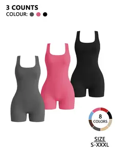 Seamless Ribbed Fabric Square Neck Bodysuit, Tummy Control Butt Lifting Curve Hugging Compression Shapewear, Comfortable Sexy Outerwear Innerwear, Unitard for Yoga Tennis Gym Sports, Multiple Colors Available, Workout Clothing for All Season, Underwear