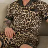 Men's Pajama Set, Casual Short Sleeve and Shorts, Leopard Print, Summer Collared Open Shirt, Comfortable Home Wear, Two-Piece Suite