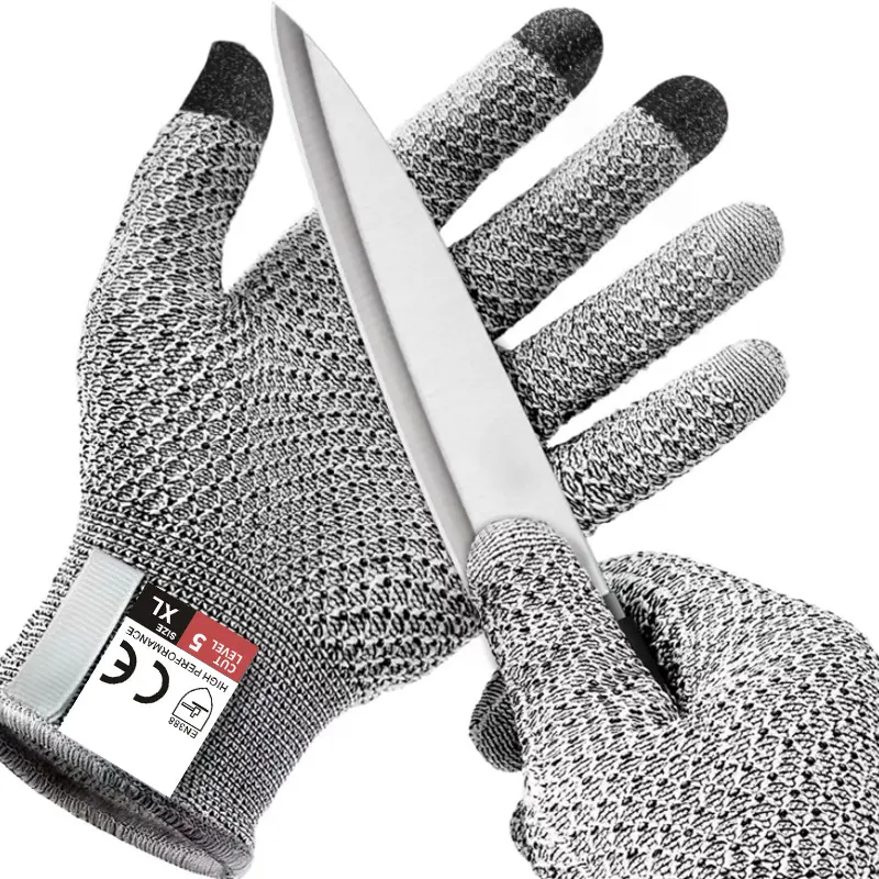 5-Level Cut Resistant Heavy Duty Work Safety Gloves, Touchscreen Tips, Pineapple Pattern Gray & Pink Elastic Breathable Knit Gloves with Strong Grip for Garden & Household Tasks