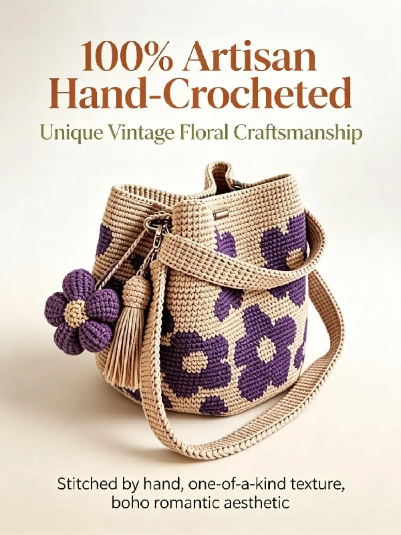 Handmade Crochet Flower Bucket Bag, Women's Mesh Knit Shoulder Bag, Cute Floral and Fringe Decor, Large Capacity, Fashionable, All Seasons