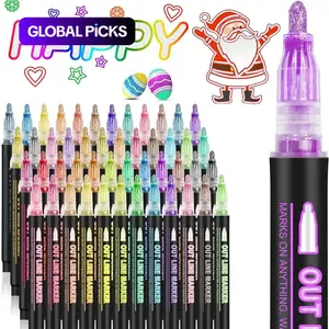 Double-Line Outline Art Marker Pen Set, 8, 12, 24, 36, or 48 Colors DIY Graffiti Highlighter Pens Drawing Markers for Scrapbook, Poster and Card Coloring