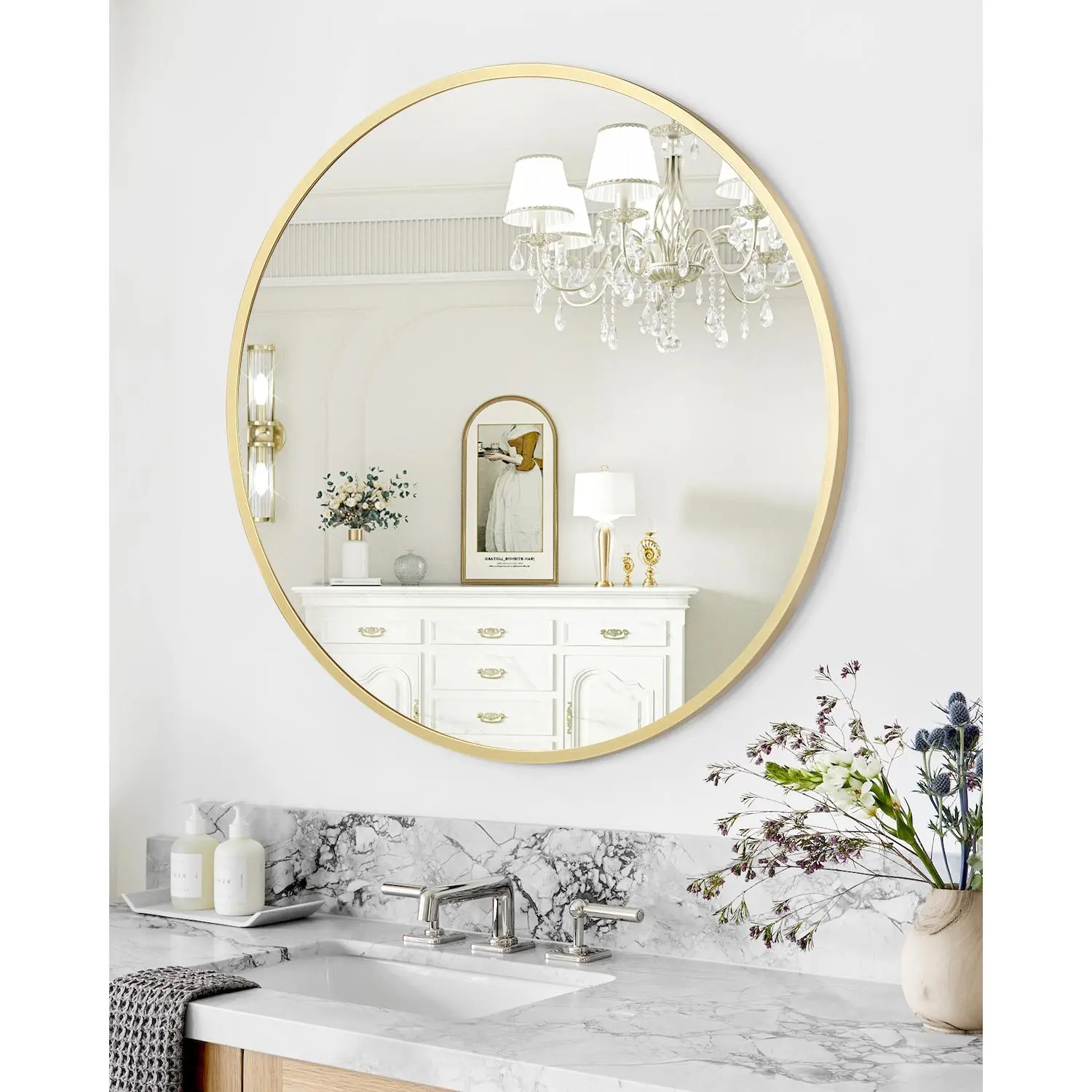 Circle Mirror for Bathroom, 18Inch Aluminum Alloy Frame Round Mirror, High Definition Eco-Friendly Round Bathroom Mirror for over Sink