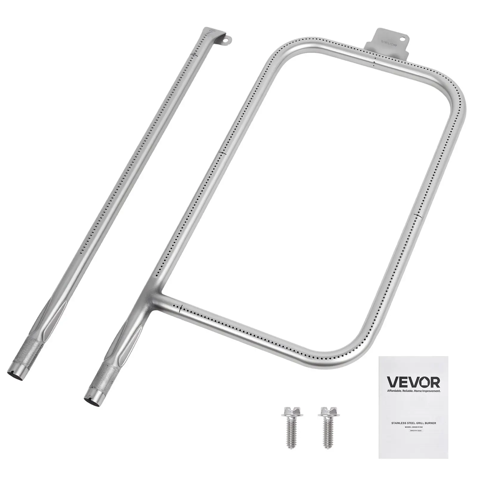 VEVOR Grill Burner Tube for Weber Q3200, Q300 (2013 & earlier), Q320, Q3000 (2014 & newer), 23.75 inch 304 Stainless Steel Tube Burner for Weber 404341, 57060001, 586002, Replacement Part 60036, 8038, 23.75X10.375 Inch+22.3 Inch, Set