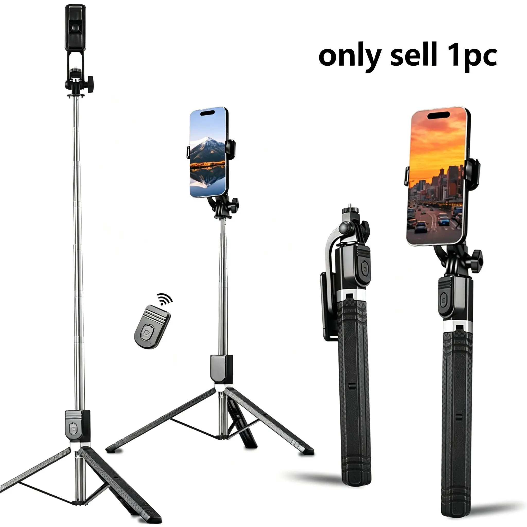 1700mm Portable Wireless Smartphone Selfie Stick, Tripod Stand with 1/4" Screw, Compatible with Cameras and Action Cameras, 66.9 Inches
