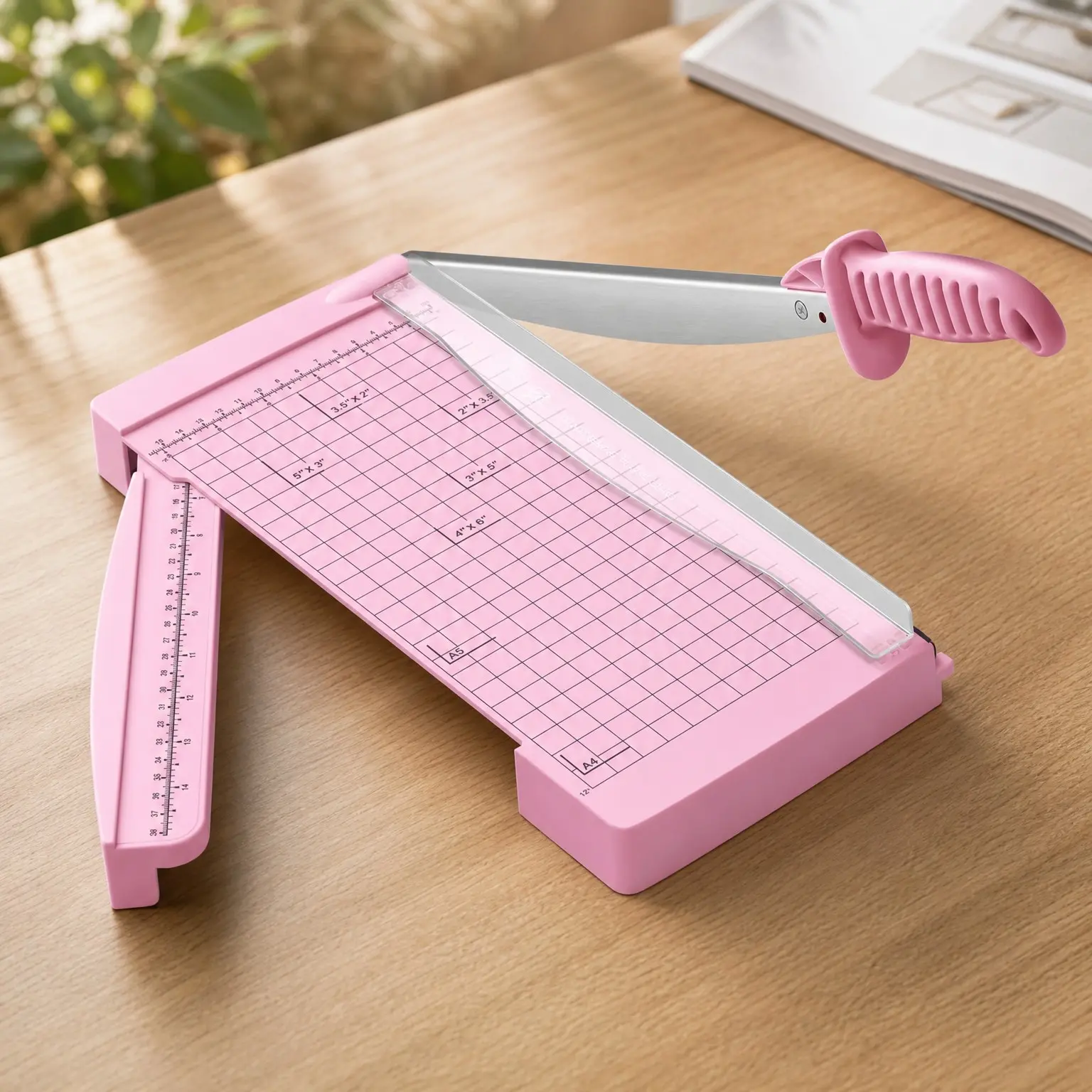 12-Inch Guillotine Paper Cutter with Hidden Ruler, Compact Paper Trimmer, 12-Sheet Capacity, Pink, Dual Scales for Paper, Cardstock & Photo Trimming, Scrapbooking Crafts, Office Home Studio UseGift