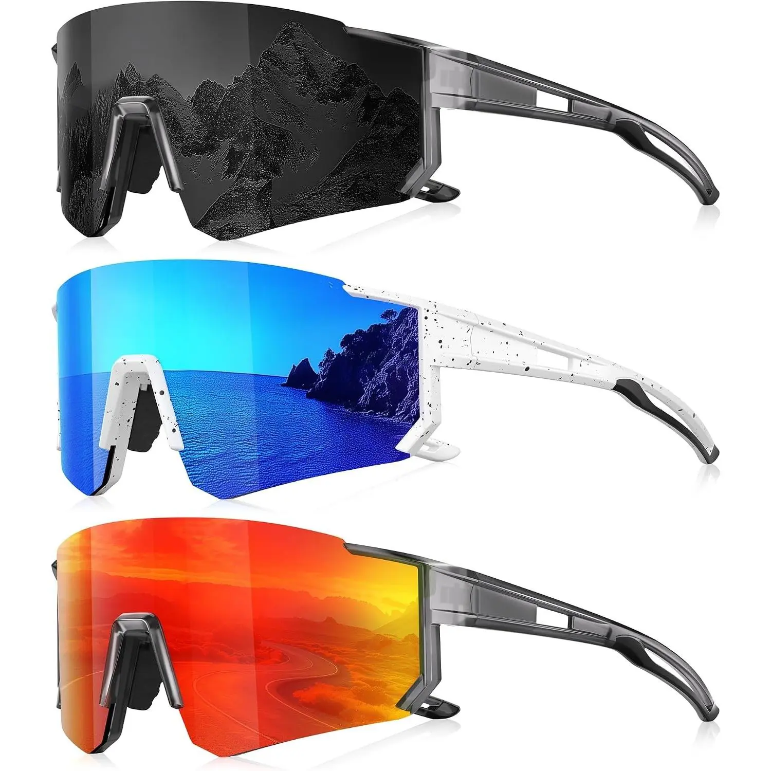 Polarized Sports Sunglasses for Men and Women - 3 Pack Lightweight UV Protection Sun Glasses for Running, Baseball, Hiking, Cycling, FishingGift