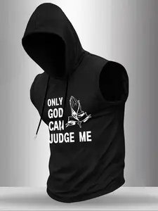 Men Sleeveless Drawstring Hooded Tank Top Only God Can Judge Me Praying Hands Cross Graphic Print Casual Gym Workout Faith Streetwear Lightweight Hoodie Tank For Daily Urban Outfits#SleevelessHoodie #OnlyGodCanJudgeMev#FypShop #TrendingMenswear