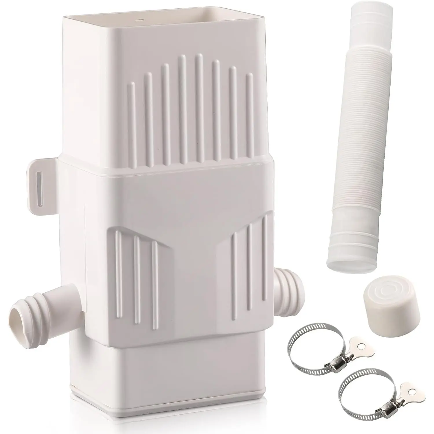 Rainwater Collection System, Rain Barrel Diverter Kit for 2x3”and 3x4” Downspouts, with Filtration and Hose, Rain Diverter, Downspout Diverter, White
