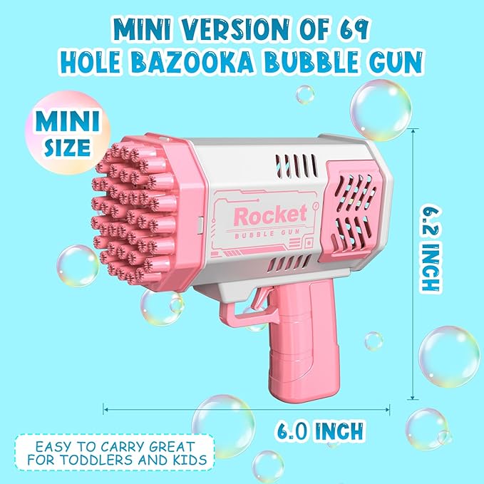 Mini Bubble Machine Gun for Toddlers - Light-Up Bubble Maker Blower, 4000+ Bubbles Per Minute, Perfect for Boys & Girls at Outdoor/Indoor Parties