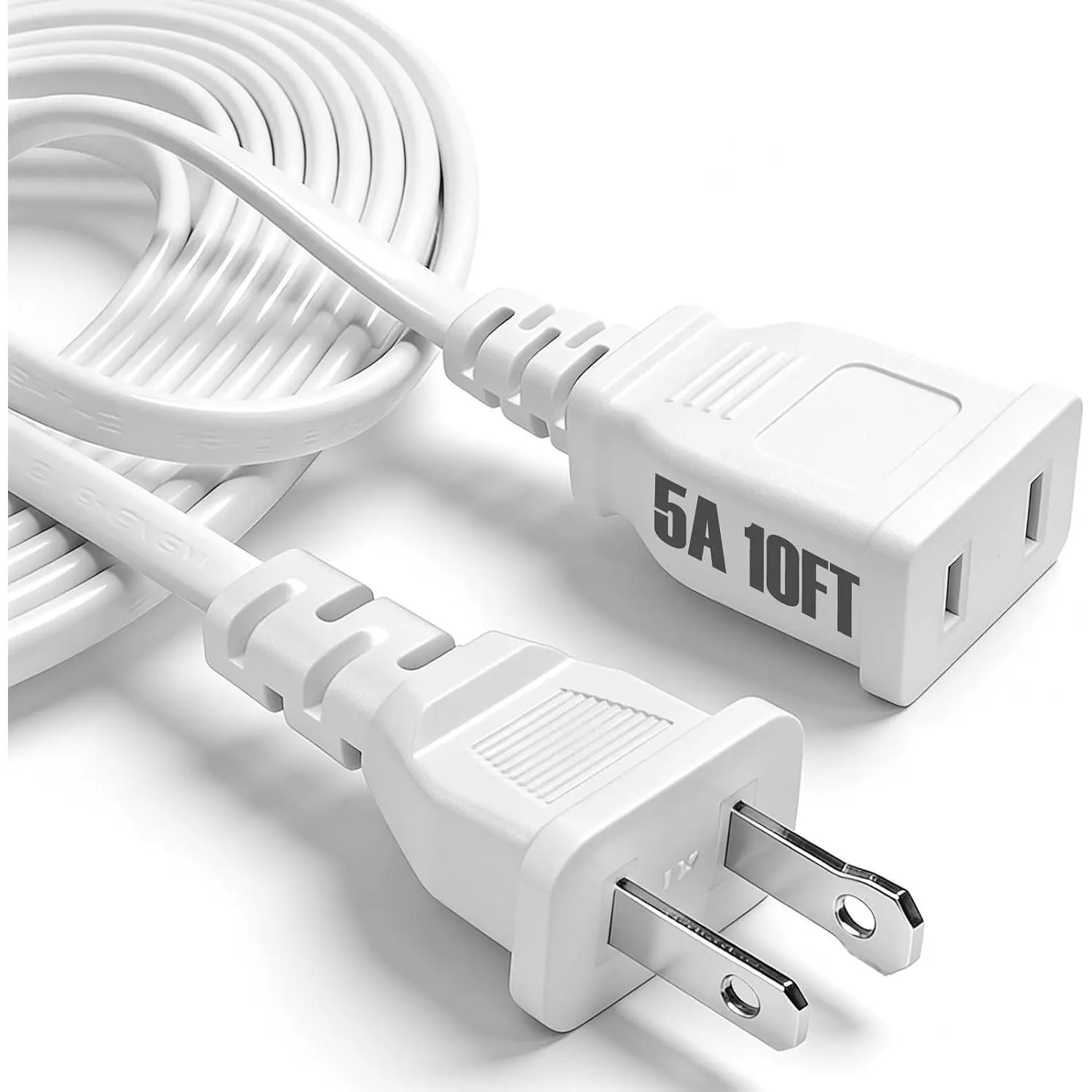 10  White Slim Extension Cord Thin Design 5A 625W 2 Prong Polarized Extension Cord Male to Female, Single Outlet for Lamps, Indoor Small Devices & Holiday Lights(1 Pack)