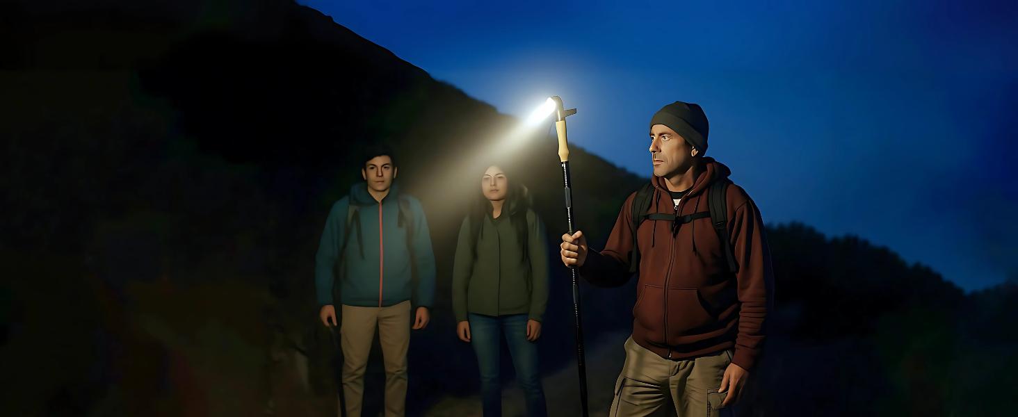 Collapsible Tactical Walking Stick with LED Light, USB Charging, Cork Grip, and Survival Tools – Aircraft Aluminum Trekking Pole for Hiking, Camping, Outdoors & Self Defense