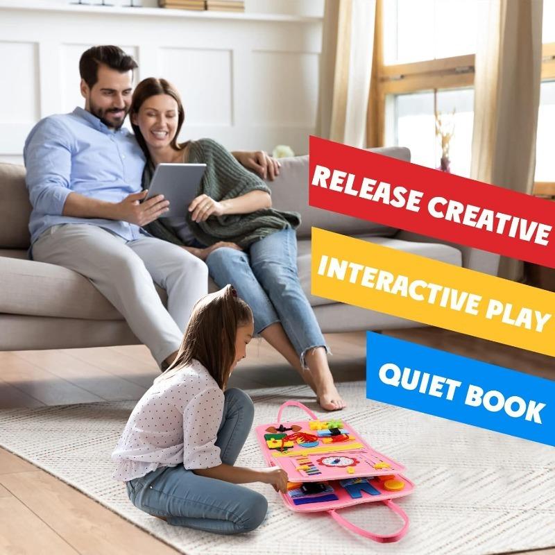 Felt Learning Board Set with Unicorn Design, Portable Interactive Multi-Page Cloth Book for Age 3+, Parent-Child Learning Activities, Visual Learning Tools