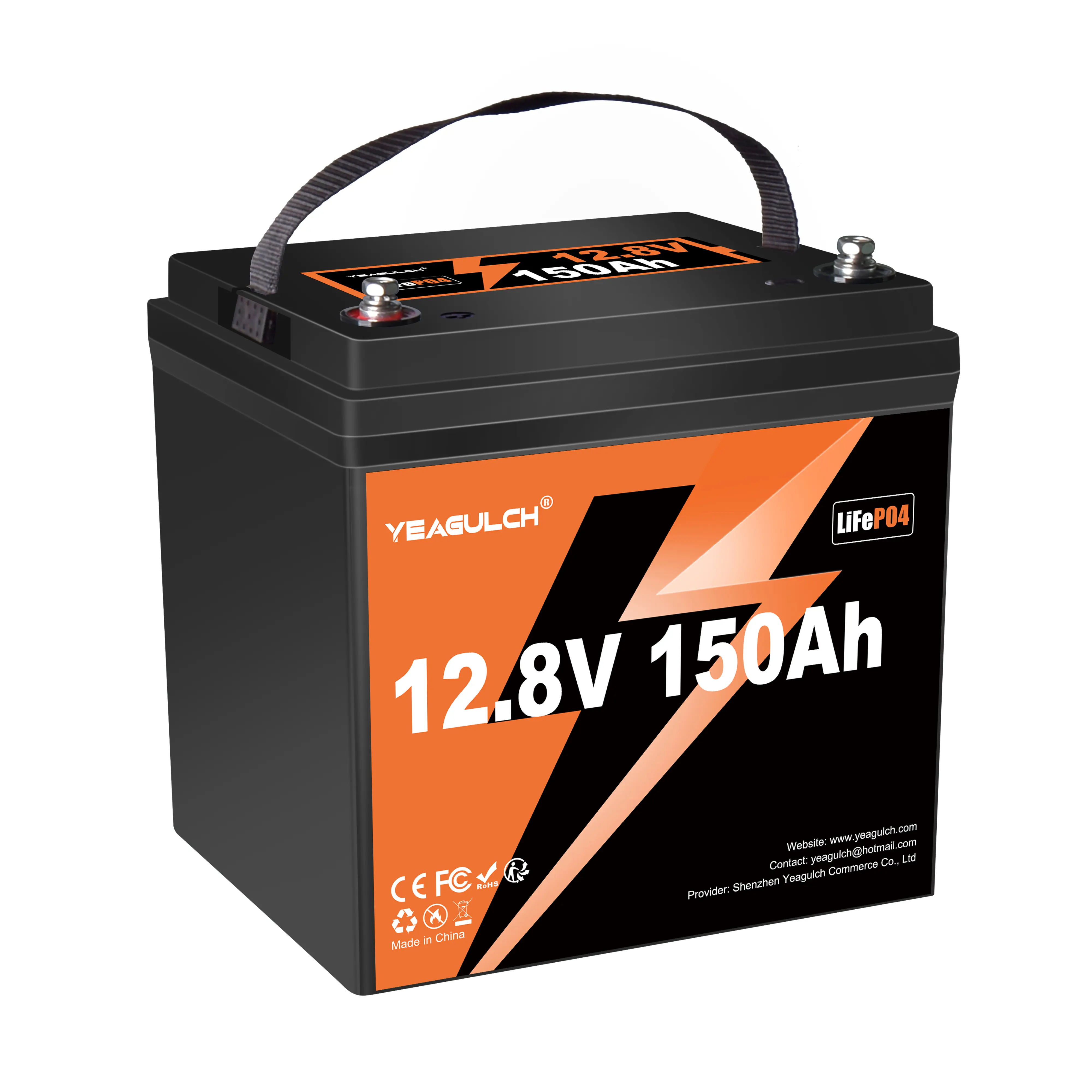 High Capacity Rectangular LiFePO4 Lithium Battery - 12.8V 150Ah Max, 1905Wh Energy, Built-in 100A BMS, 15000+ Deep Cycle Rechargeable, LiFePO4 Battery Power Supplies for RV Users, Backup Power, High Capacity Battery