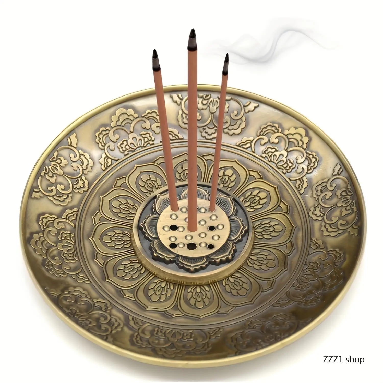 1 Elegant Zen Lotus Metal Incense Holder - Alloy Yoga Incense Holder with Ash Tray, suitable for tranquil home décor, perfect for Christmas, Halloween, Easter, Hanukkah, Diwali, Thanksgiving, incense sticks, meditation spaces, and decorations