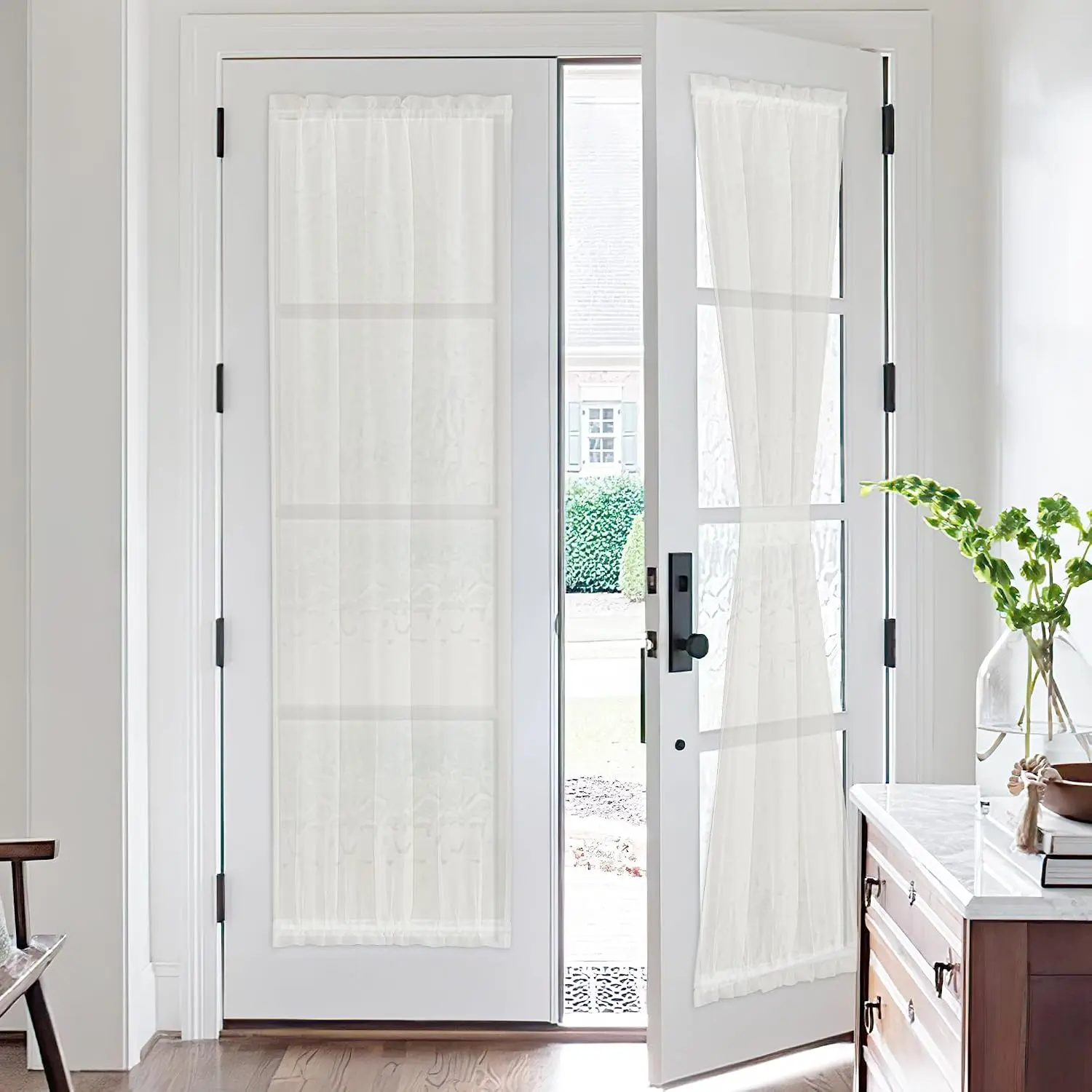 NICETOWN 2 Panels French Door Curtains Sheer Voile Drapes Sunlight Filtering Protect Privacy Sidelight Curtains for Siding Glass Door Including Tiebacks