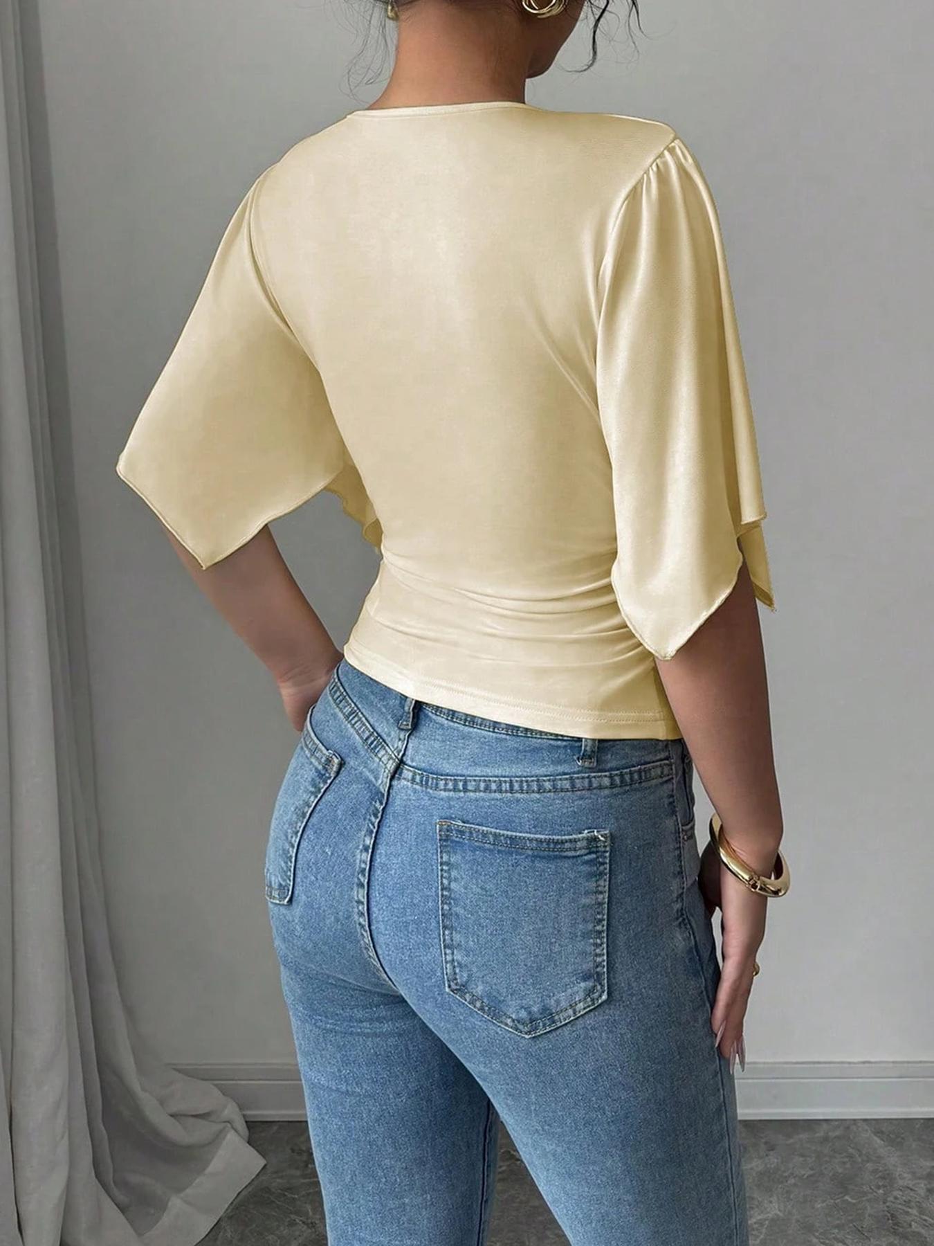 Women's Plain Tee, Elegant T-shirt Top for Daily Holiday Vacation Wear, Ladies Clothes for Summer