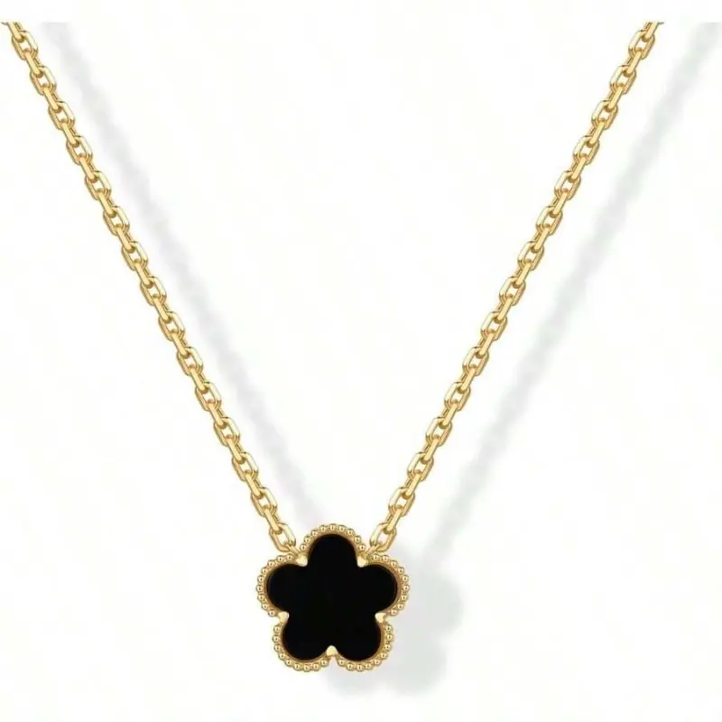 14K Gold Plated Clover Women - Lucky Four Leaf Clover Necklace Pendant -  Flower Black Onyx Gemstone Mother Of Pearl Jewelry Gifts b