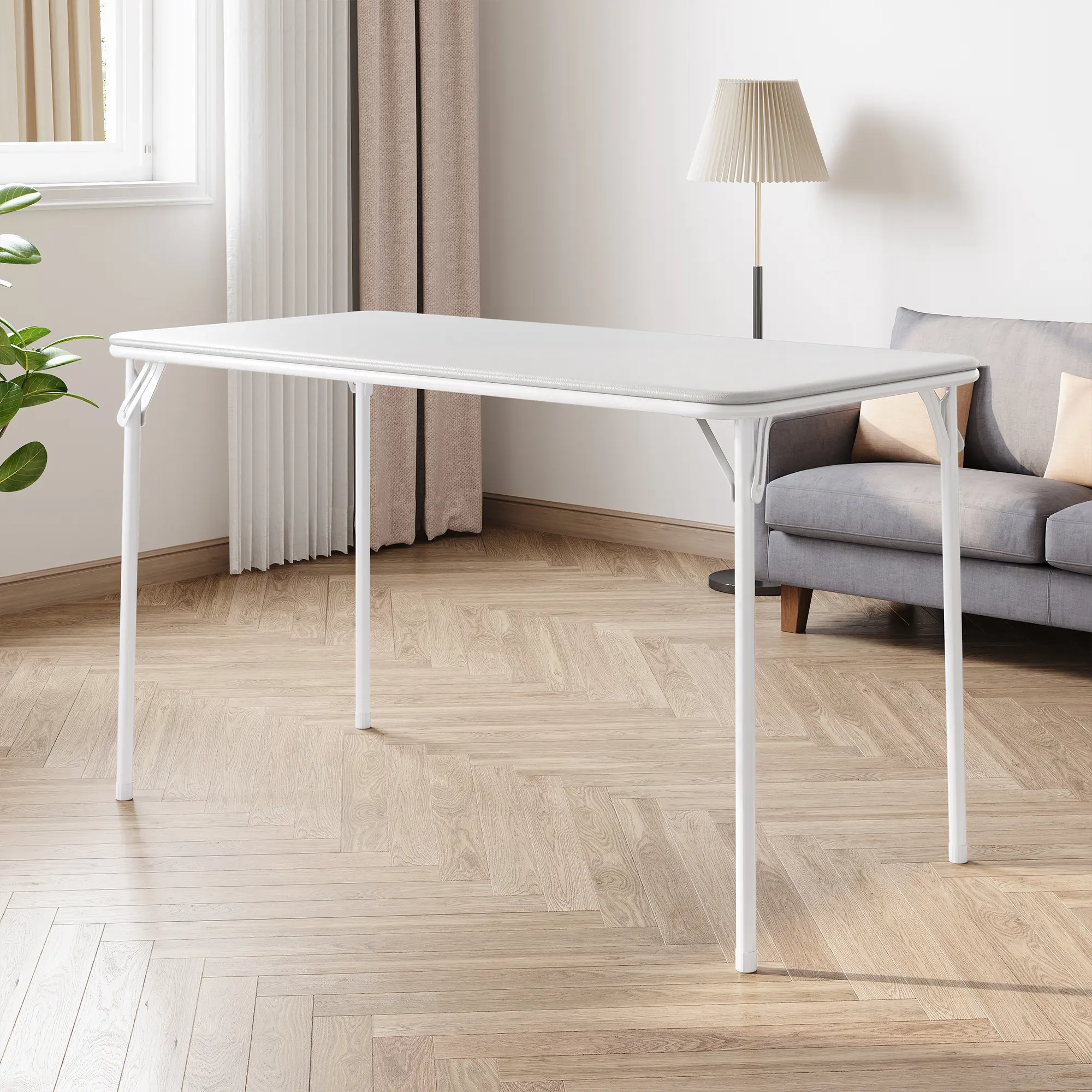 4ft Rectangle Foldable Gaming Table - PU Leather Upholstered Top, 350lb Capacity, Sturdy Metal Frame Base, Lightweight Design, 20.07"d x 47.24"w x 27.95"h, Ideal for Indoor/Outdoor Home, Parties