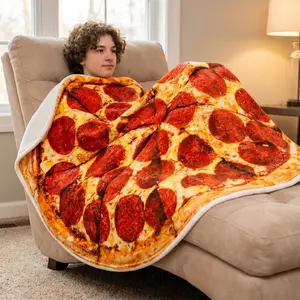 1-piece ultra-realistic 3D pizza-printed blanket, lightweight office nap cover, perfect for keeping warm during naps, covering legs while watching shows on the sofa, dorm room decoration, fun photo prop—usable all year round
