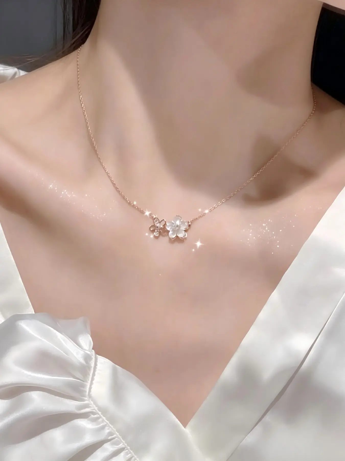 Fashion Cherry Blossom Design Vintage Necklace, Unique Spring Gift for Women, Perfect Accessory for Daily Wear, Elegant Jewelry for Her