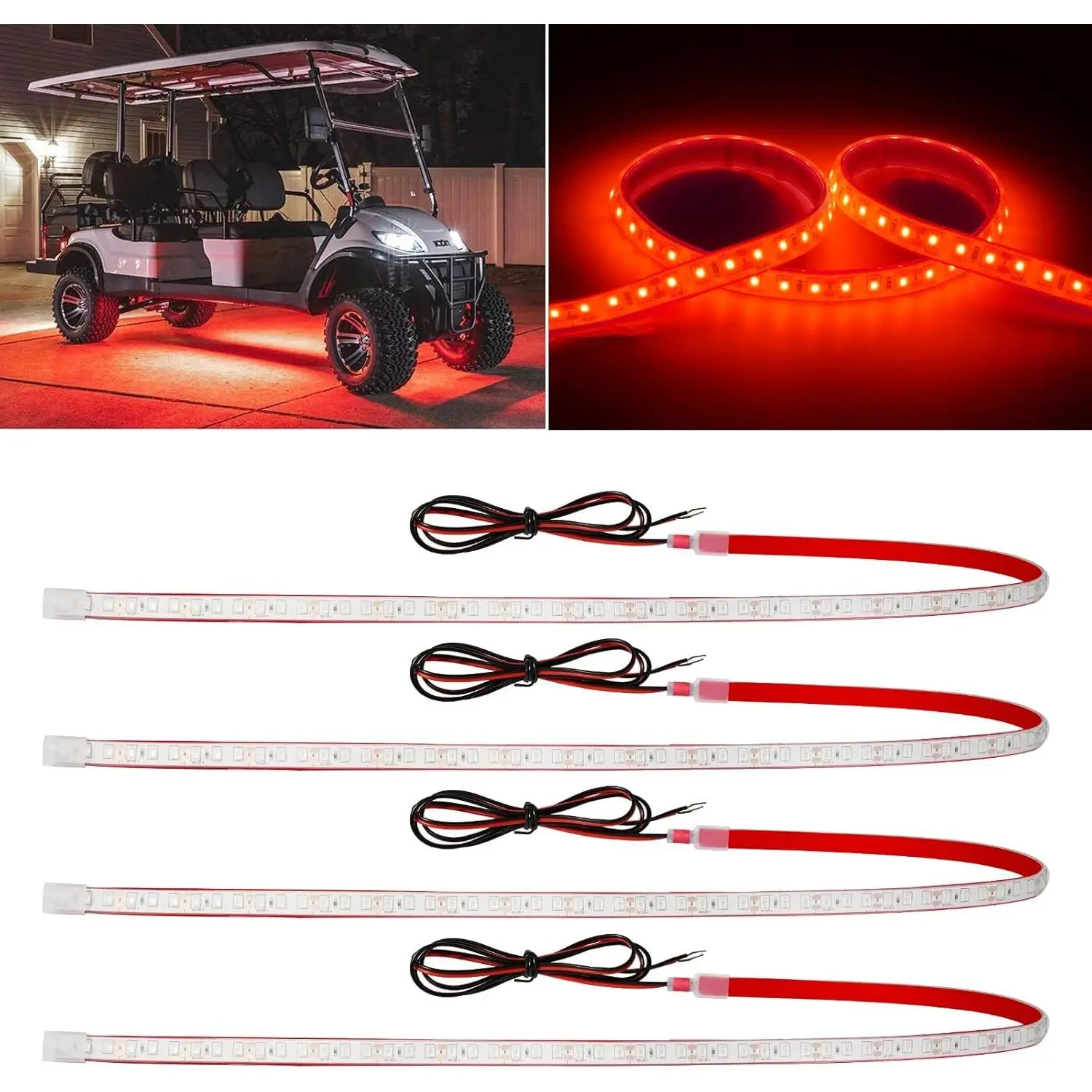 Red Car LED Strip Light,24inch 12V Interior Light Strip IP68 Waterproof Cuttable for Car Motorcycles Boat Golf Cart Truck Cargo Home Decoration with Strong Nano Tape(4PCS)