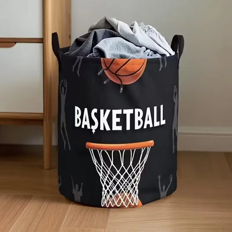 1pc Basketball Themed Dirty Laundry Basket, Multifunctional Foldable Large Capacity Dirty Laundry Basket, Easy to Grip Handle Design, Suitable for Storing Blankets, Clothes, and Household Items, Laundry Baskets