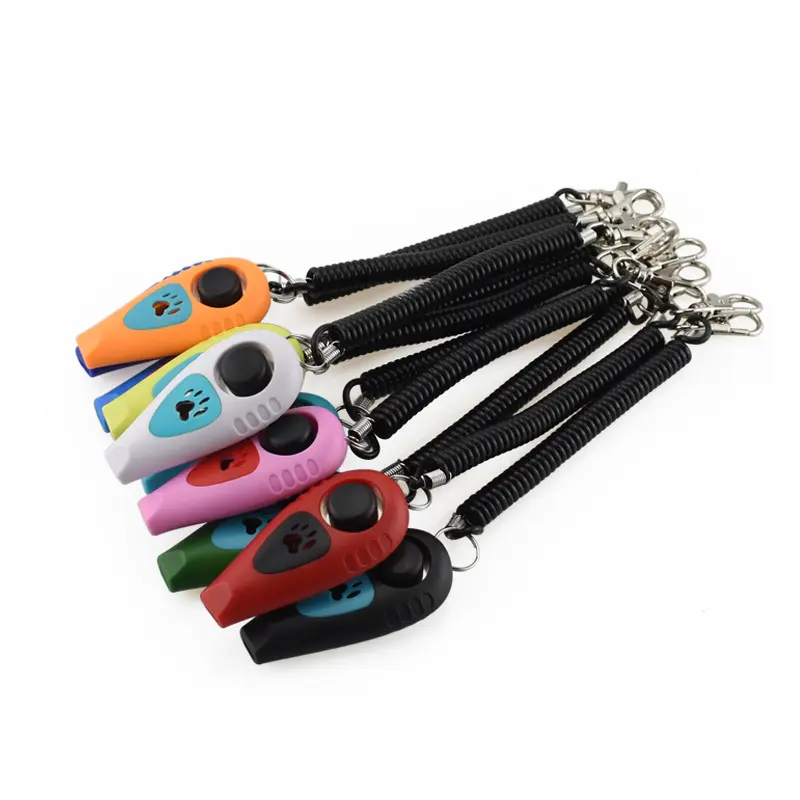 2 In 1 Two-Color Dog Training Clicker & Whistle With Long Black Strap, Durable Plastic Pet Communication Tool For Behavior Correction
