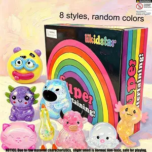 8pcs/set - Creative Stress Relieving Sensory Toy Set, 8-piece Sensory Stress Squeezing Toy Set, Soothing Anxiety, Other Toys such as Baozi Dog/Octopus/Kapibala/Amphibious Creatures, Transparent Flash Stress Jelly Squeezing Ball Sensory Toy