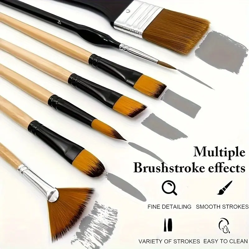 32-Piece Professional Artist Brush Set, Nylon Bristles, Round, Flat, Slanted, Fine Detail Brushes, Oil & Watercolor, Beginner Friendly