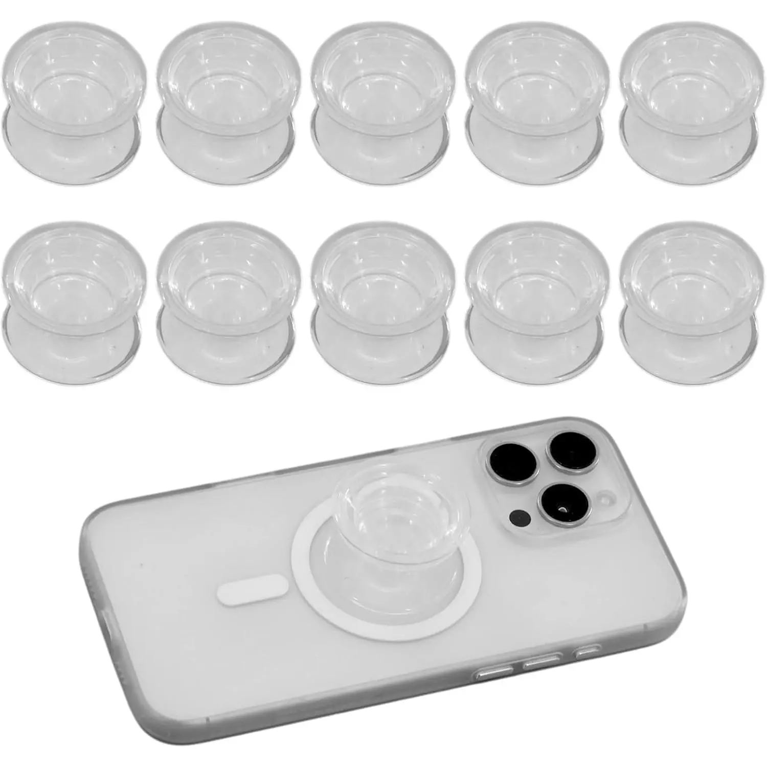 10 count Clear Phone Grip Stand, Collapsible Self-Adhesive Finger Holder for Smartphones & Tablets (Transparent)