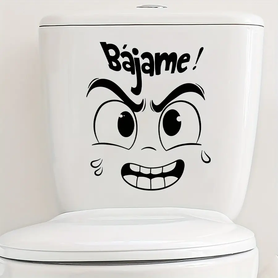 1pc BRUP Creative Spanish Expression Toilet Lid Decal - "Bájame!" Cartoon Face Design, Easy-to-Apply Removable PVC Wall Sticker for Bathroom, Bedroom, Living Room, Porch Decor, Toilet Sticker Decal, Beautiful Pattern, Toilet Sticker, Toilet Lid Print