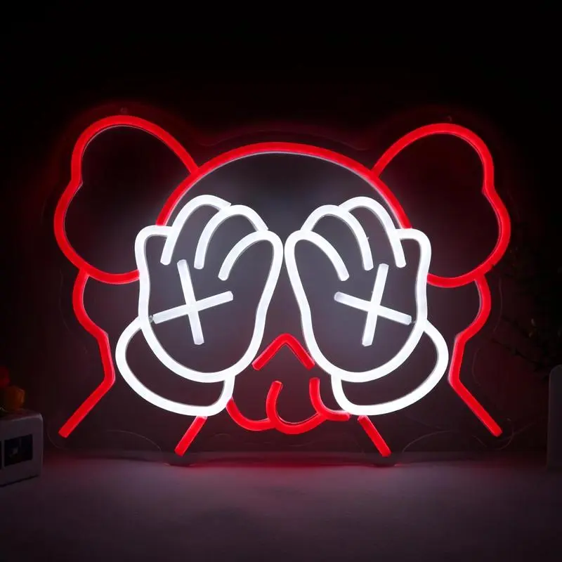 Bear Neon Sign, Anime Neon Light, Game Room LED Wall Art Decor, USB Powered Dimmable, Garage Workshop Decoration, Perfect for Parties