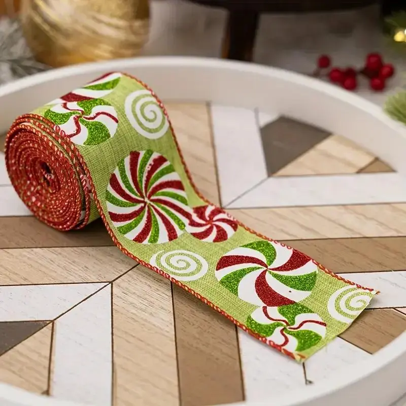 Christmas Candy Pattern Ribbon, 1 Count Gift Wrapping Ribbon, DIYGift Wrapping Supplies for Christmas Tree Decoration, Gift Packaging