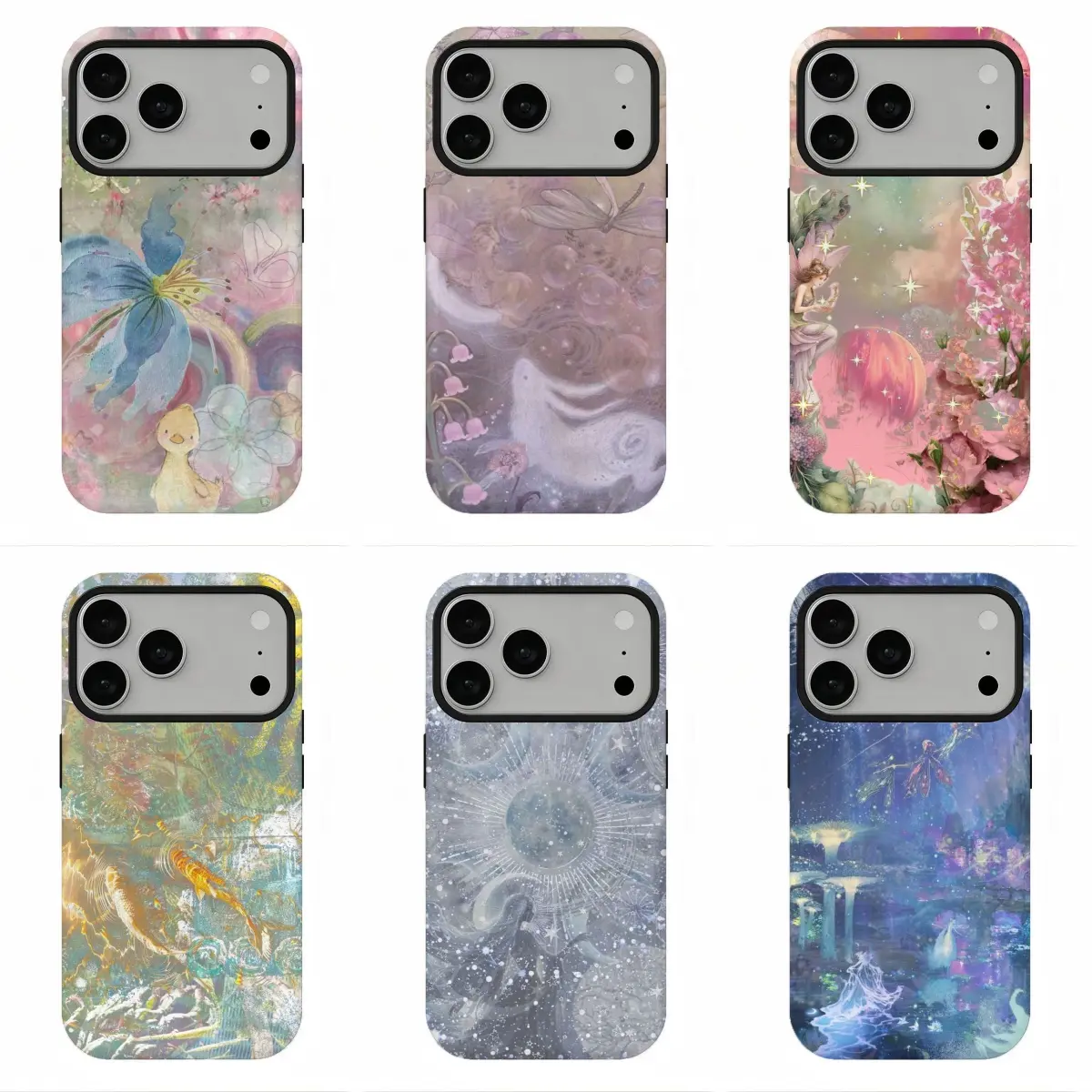 Pastel Fairy Floral Moon Dreamy Coquette Phone Case, Compatible for iPhone 17Promax 16 15 14 13 12 11 and for Samsung S26‑21, Cottagecore Ethereal Fairycore Aesthetic Shockproof Cover, Viral Soft Magical Watercolor Protective Shell, Perfect Holiday Gift