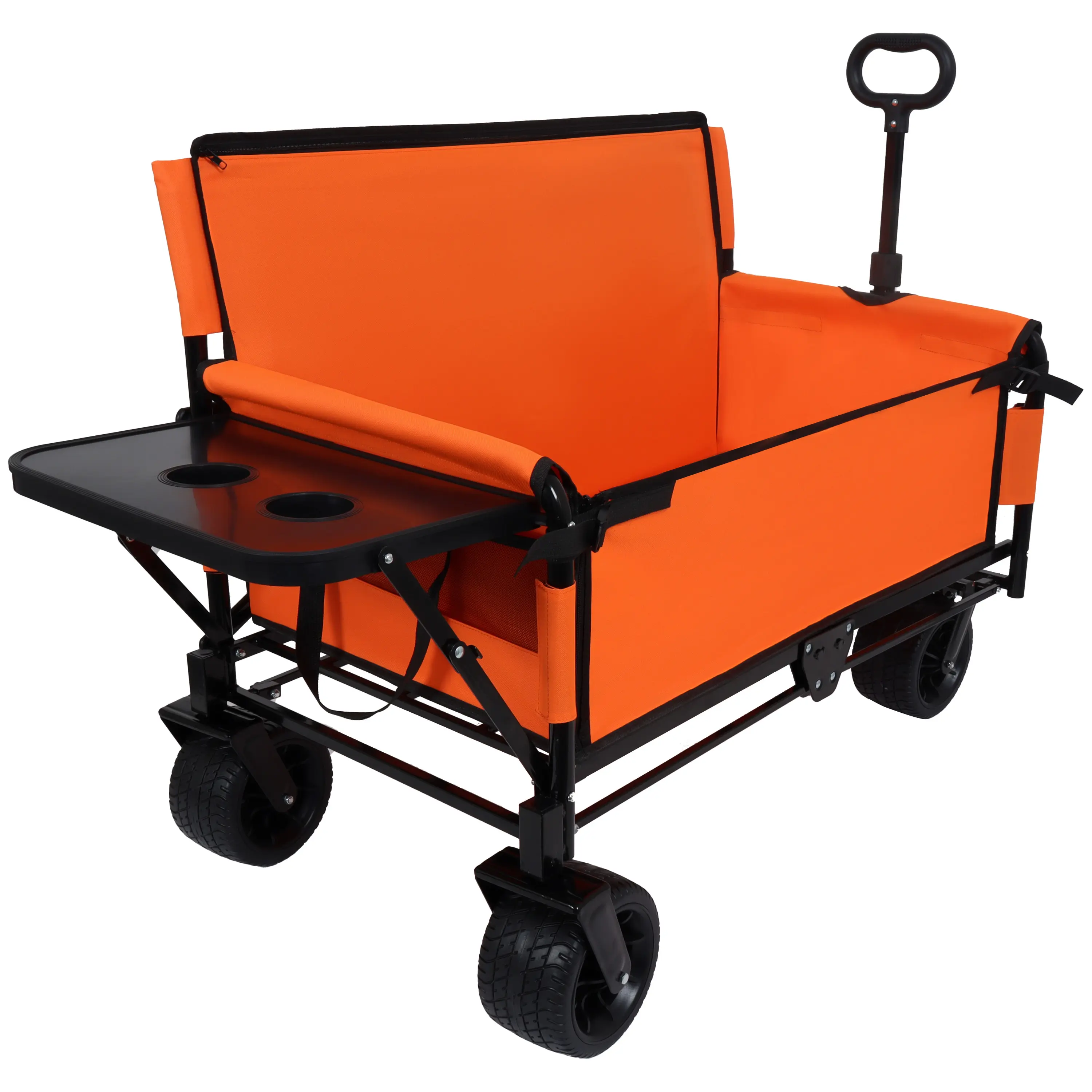 ARCH 3-in-1 Foldable Convertible Arch-Shaped Utility Cart - 500 lbs Heavy-Duty Capacity Wagon with Bench Seat, Rear-Mounted Folding Tabletop, 180L Storage, All-Terrain Wheels for Beach, Camping, Garden (Orange) Home Office Organizer for Adults, Collapsibl