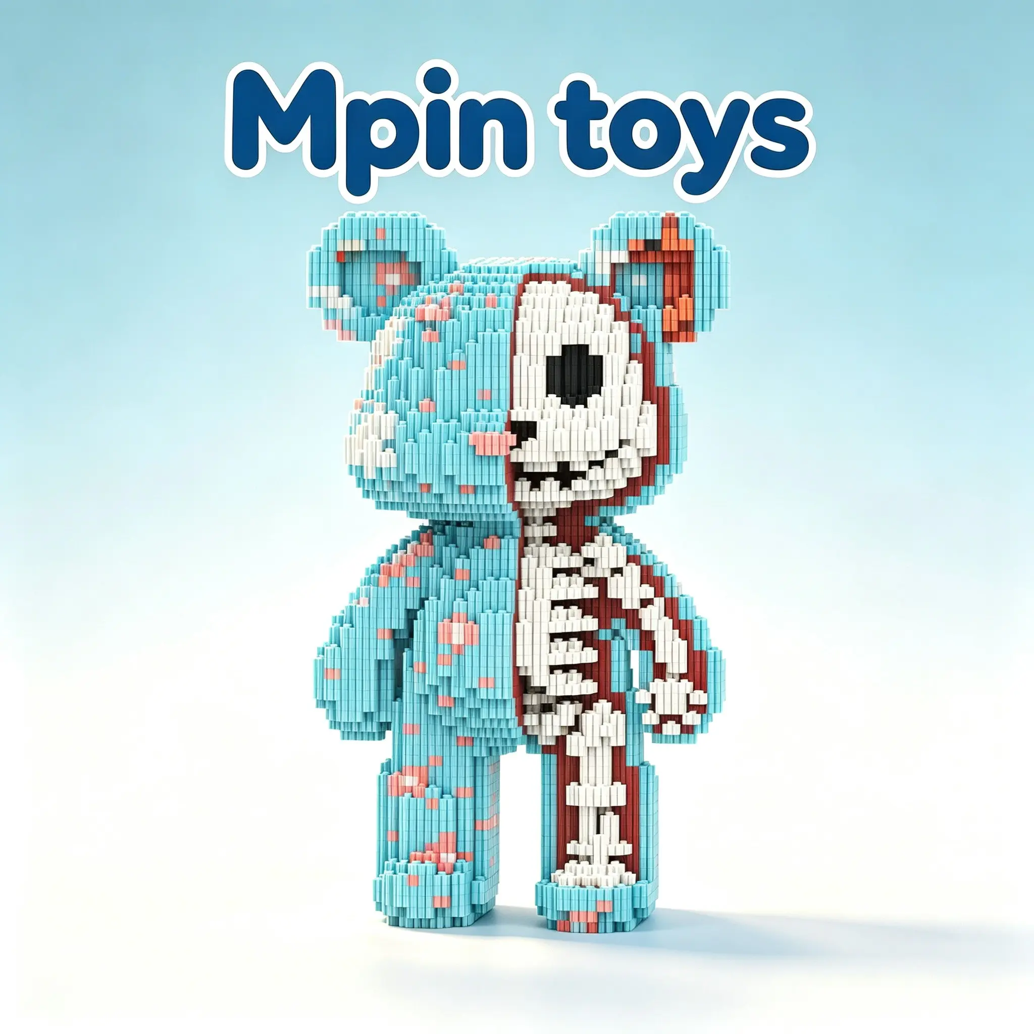 DIY Micro-Particle Half-Skeleton Building Blocks Bear, 3D Puzzle Toy, Bearbrick Style Decor Gift, Adult DIY Puzzle Ornament, Home Decoration, Holiday Gift, Collectible Building Set