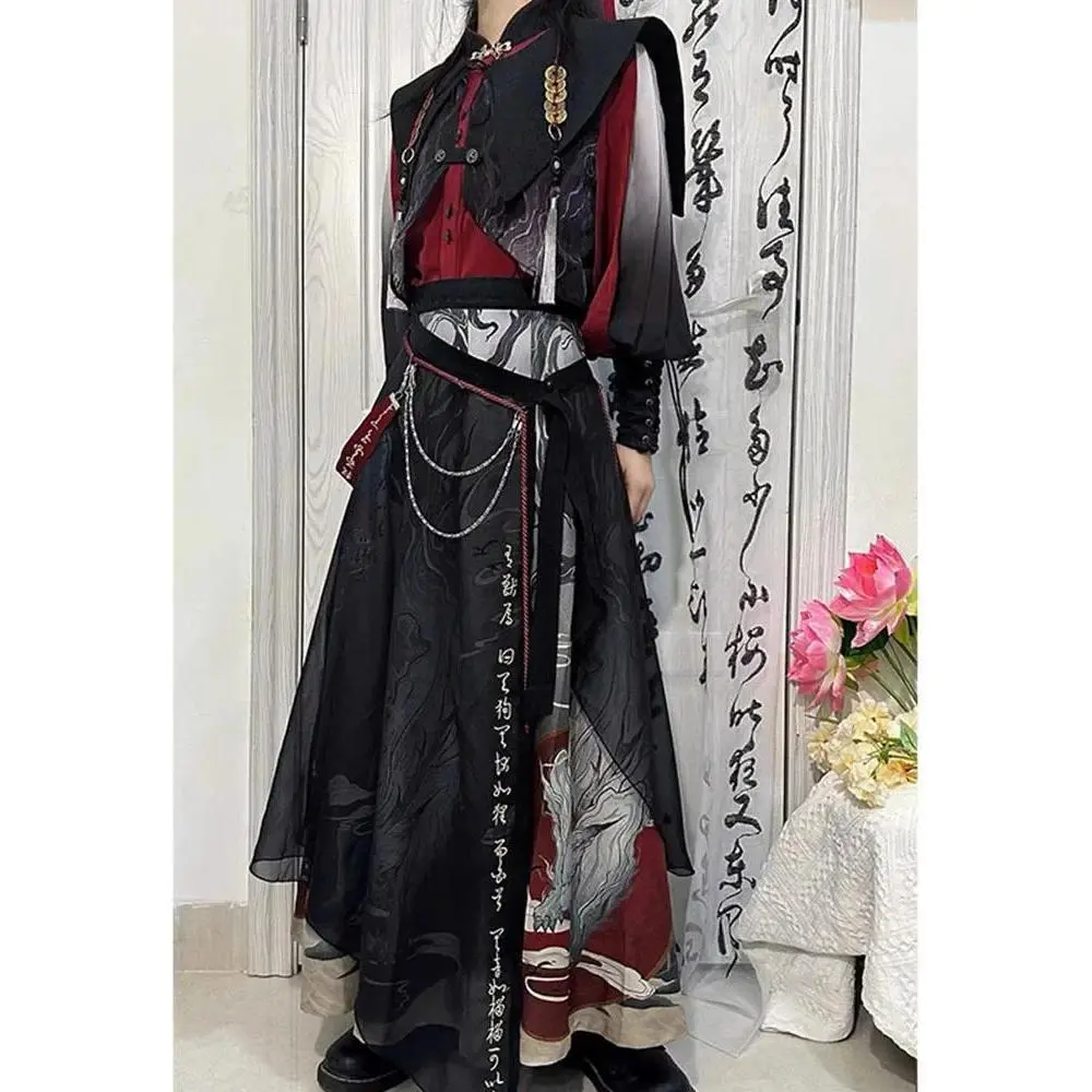 New Chinese Style National Style Han Elements Hanfu Embroidery Suit Guofeng Teenager Pants Skirt  Female Woman