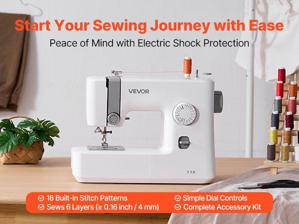 Sewing Machine, 18 Stitch Applications, with LED Light and Foot Pedal, Dial Control, Interior Metal Frame, Lightweight and Portable Beginner Sewing Machine for Adults Crafts and Mending