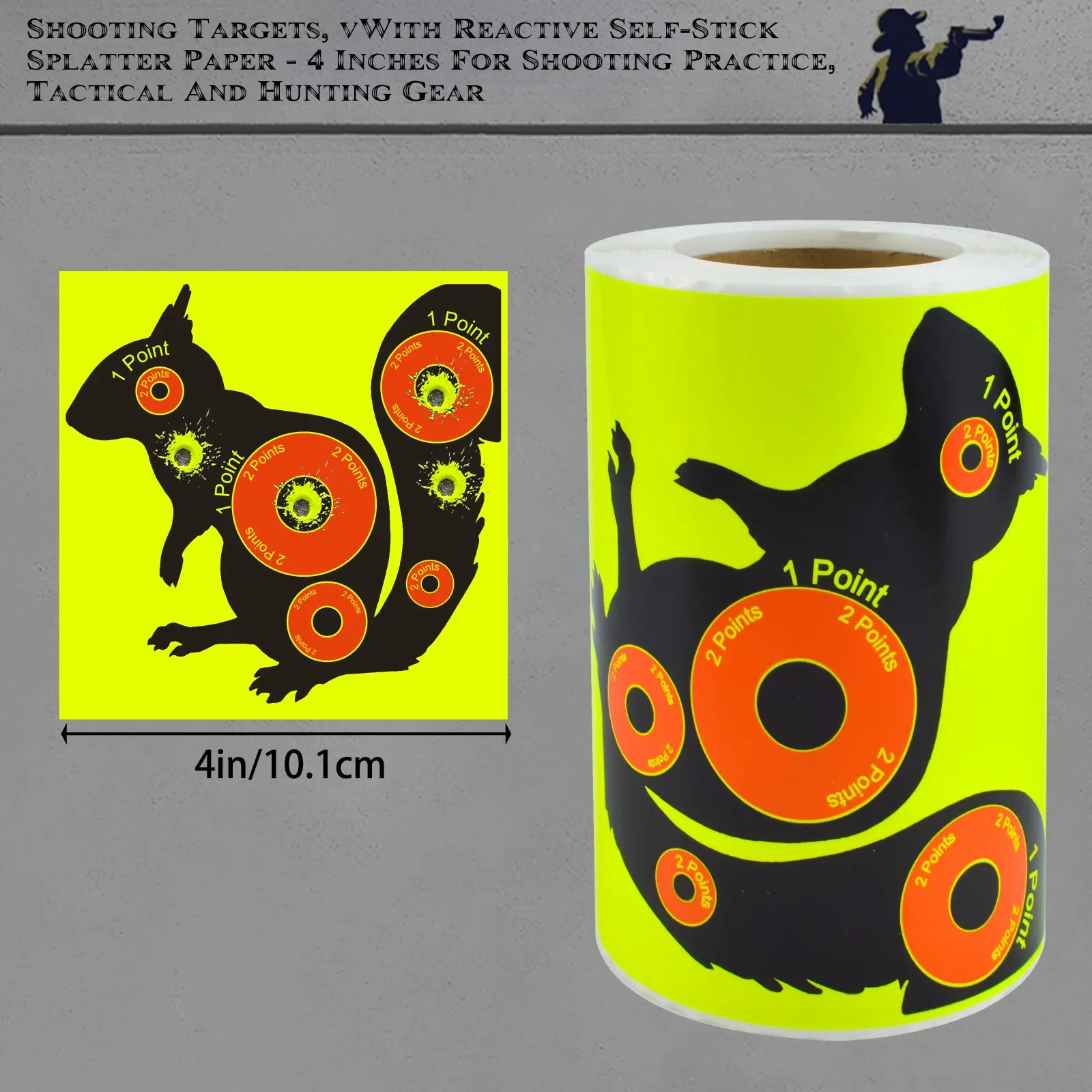 100pcs 4-Inch Square Squirrel Ring Aiming Target Stickers, Fluorescent Color, for Real Gun and Air Rifle Practice, Shooting Training Supplies