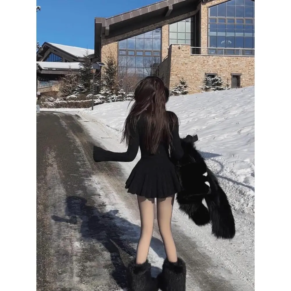 Sweet Knitted Sweater Dress Women Casual Long Sleeve Elegant French Y2k Mini Dress Even Party Spring Korean Fashion Dress Sets