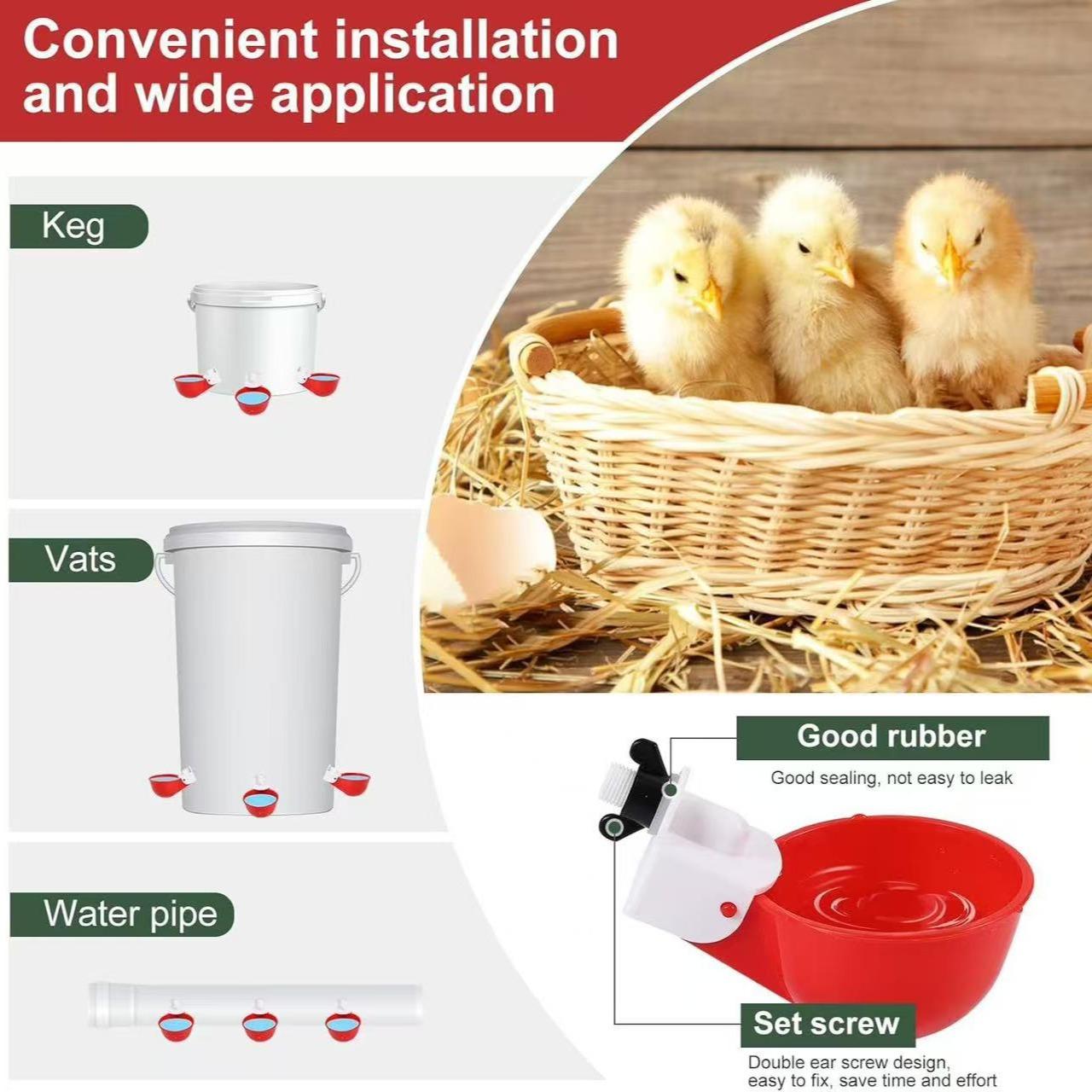 Automatic Chicken Waterer Cup, Easy Install Poultry Feeder for Hen House Farming, Durable PP Material for Chickens Ducks Birds