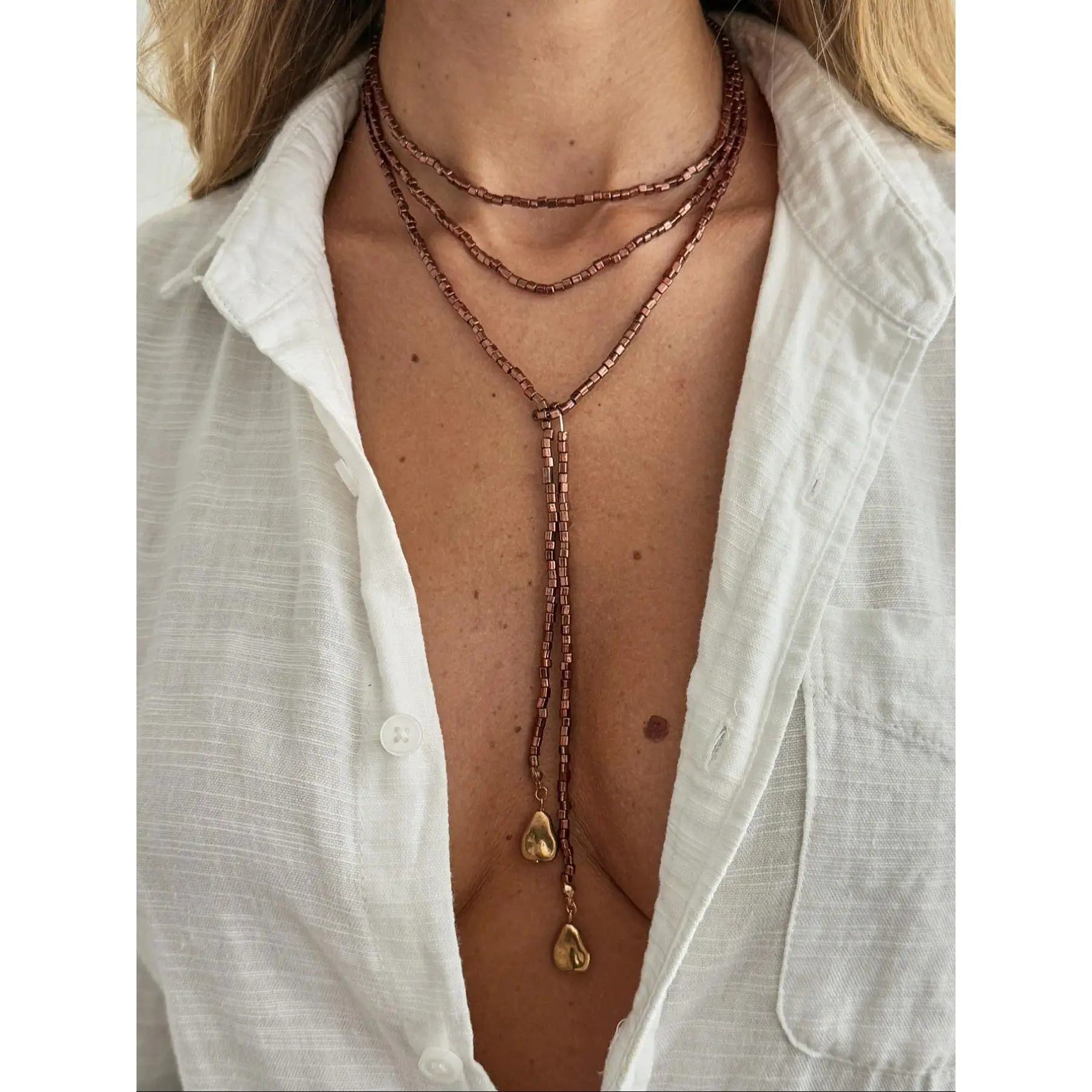 Ethereal Beaded Lariat Necklace - Hippie Style, Multi-Strand Choker, 155cm Extra Long Wrap, 0.47in Boho Y-Necklace for Deep V Fits, 100% Customizable Costume Jewelry, Hippie Stuff, Faceted Beads, 20.2G, 61 Inches, Boho-Chic Energy, Open Lariat, Custom Mad