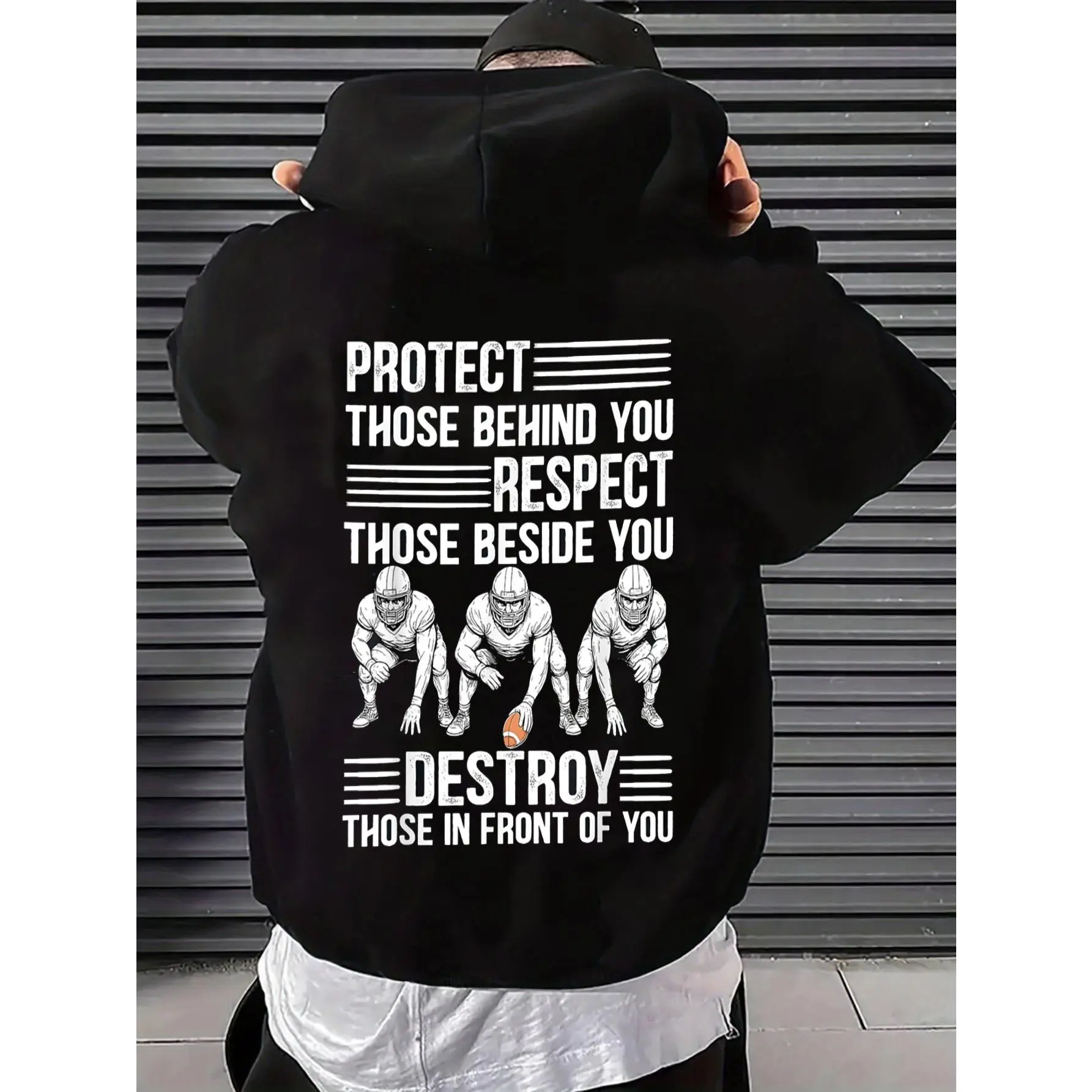 Respect The Disruptive Offensive Lineman Football Graphic Tee Sports Humor Statement Pullover Hoodie Plus Size Long Sleeve Casual Athletic Cozy Fabric Machine Washable