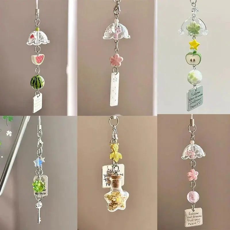 Unisex Small Plastic Transparent Cover Keychain with Lanyard, Cute Wind Chime Pendant Keyring, Kawaii Party Gift Decorative Accessory for Home & Festive Party Supplies