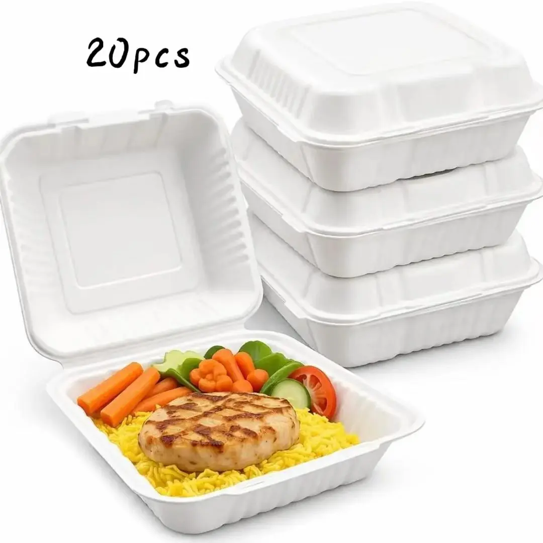 20-Pack Takeout Boxes, Disposable, Shrink-Wrapped, Heavy-Duty Mineral Polypropylene, Microwave & Freezer Safe, BPA-Free, Sandwiches, Pizza, Meal Prep