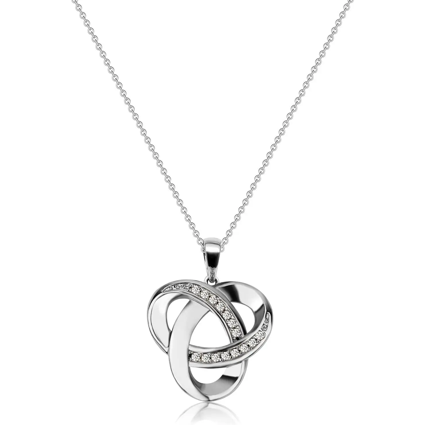 Love Knot Necklace, Sterling Silver Diamond Accent Love Knot Pendant Necklace, Forever Love Knot Infinity Necklace for Women