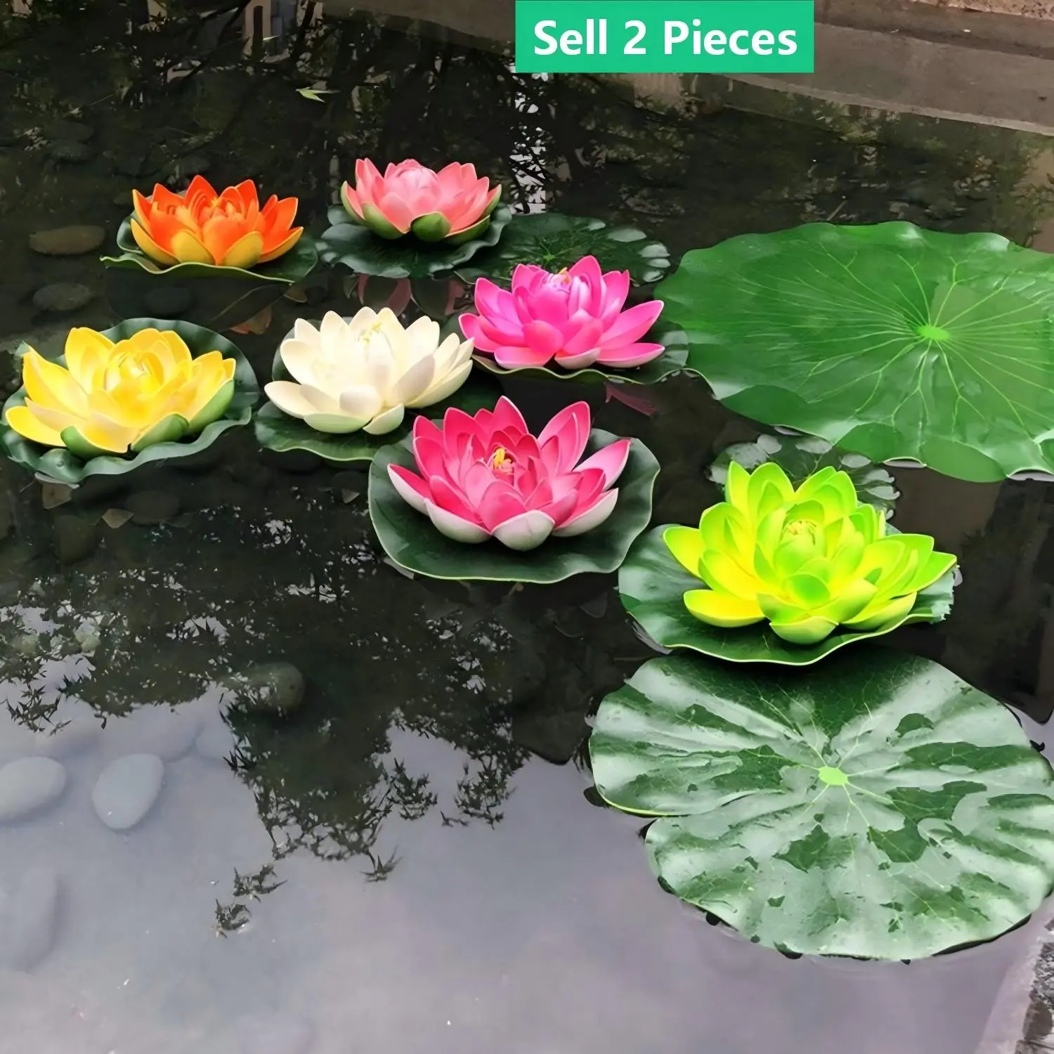 2pcs Realistic Floating Lotus Flowers, 28cm Diameter, Vibrant Colors with Lily Pads, Artificial Outdoor Plants, Ideal for Ponds, Pools, Patios, Weddings, Home Decor