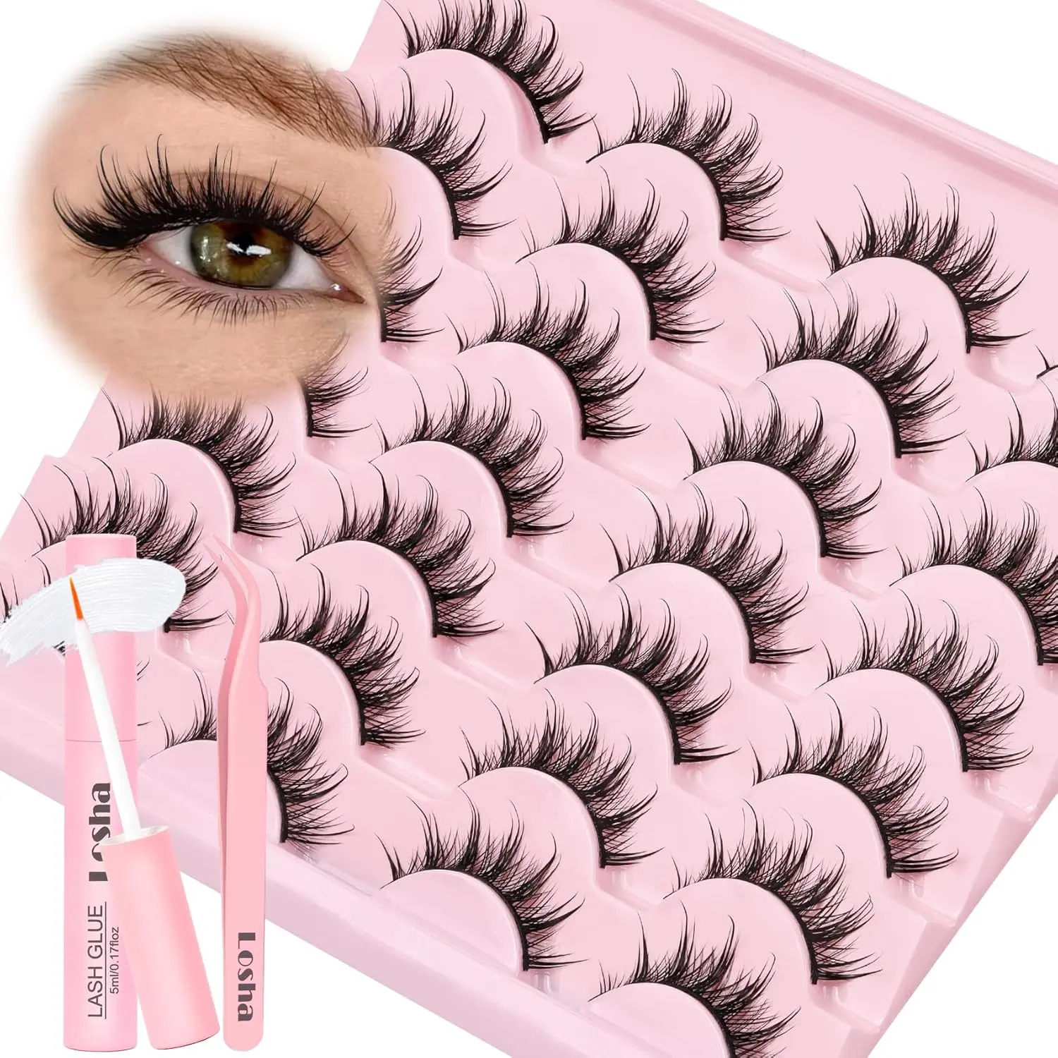 Spiky Manga False Eyelashes, 14 Pairs Wispy Wet Look Anime Lashes, Makeup Kit with Lash Glue and Tweezers, Cosmetic, Styling, Lash Extensions